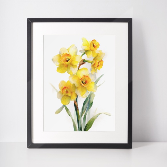 Watercolor Daffodils Flowers Wall Art Illustration Print Poster Unframed - Picture 2 of 6